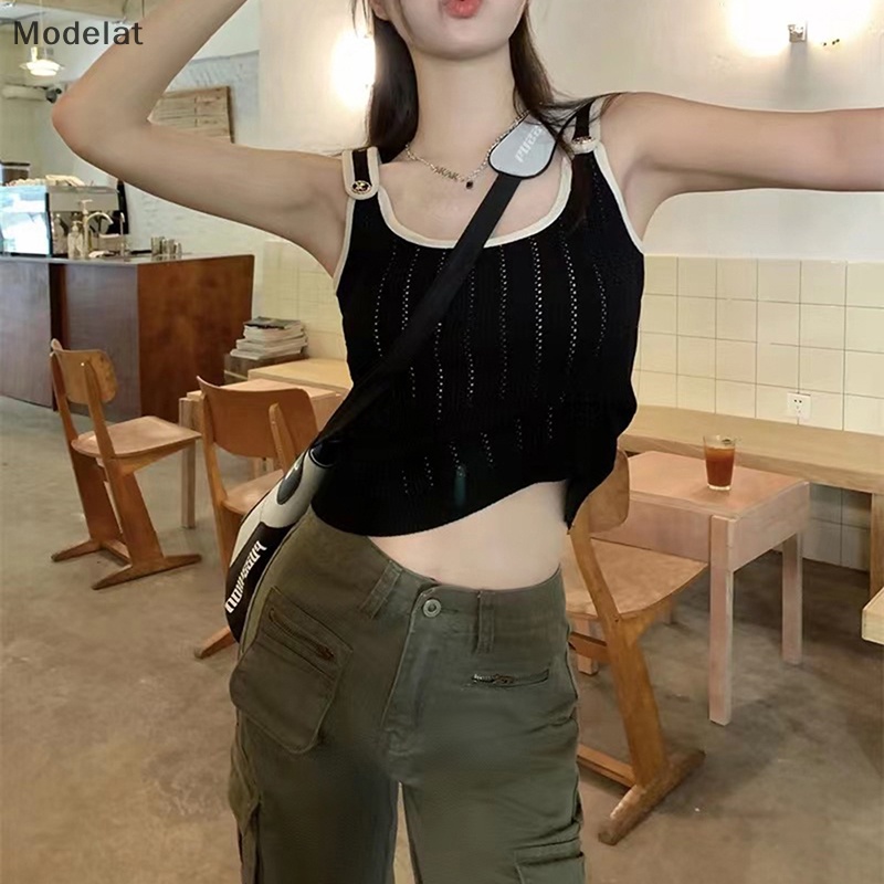 Mfc Áo Dệt Kim Không Tay Dáng Ôm Màu Tương Phản Thời Trang Mùa Hè Dành Cho Nữ