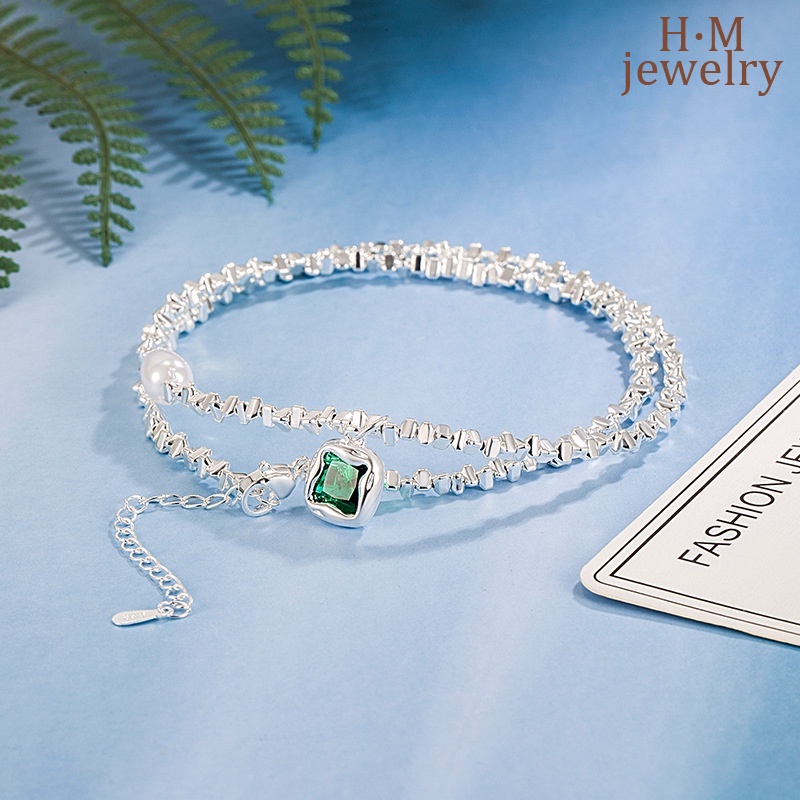 Vòng cổ Bạc 925 Mặt Vuông Đính Ngọc Trai Sang Trọng