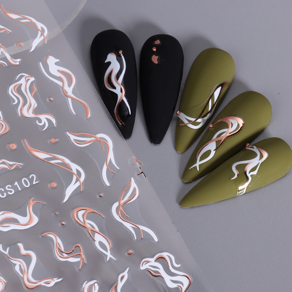 Miếng Dán Trang Trí Móng Tay Họa Tiết Kẻ Sọc Trắng Đen Đơn Giản Sáng Tạo