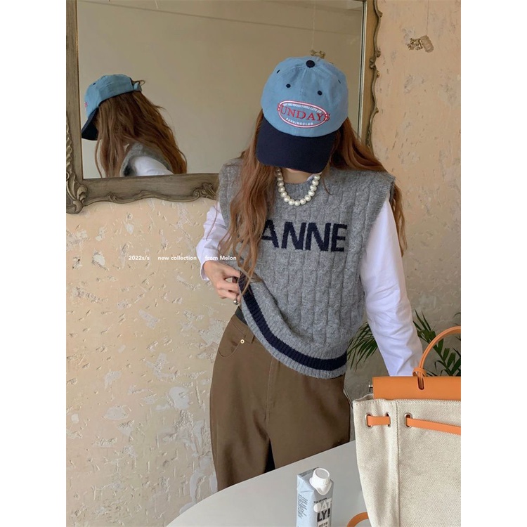 Áo Dệt Kim Sát Nách Dáng Rộng In Chữ Thời Trang Mới Cho Nữ