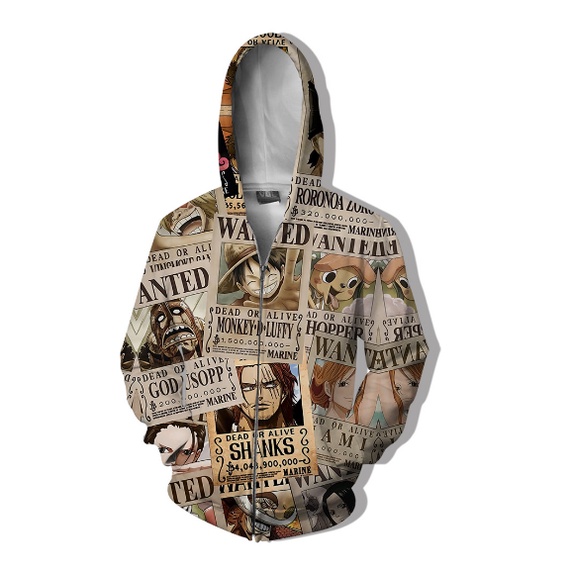Áo Khoác Khóa Kéo Tay Dài In Hình Nhân Vật Luffy Trong ONE PIECE 3D Thời Trang Cho Nam Và Nữ