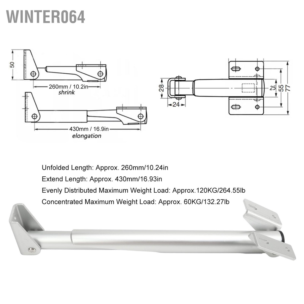 Winter064 Thanh giá đỡ mở rộng quầy 260‑430mm Bản lề hỗ trợ kệ gấp bằng hợp kim nhôm cho nhà bếp RV