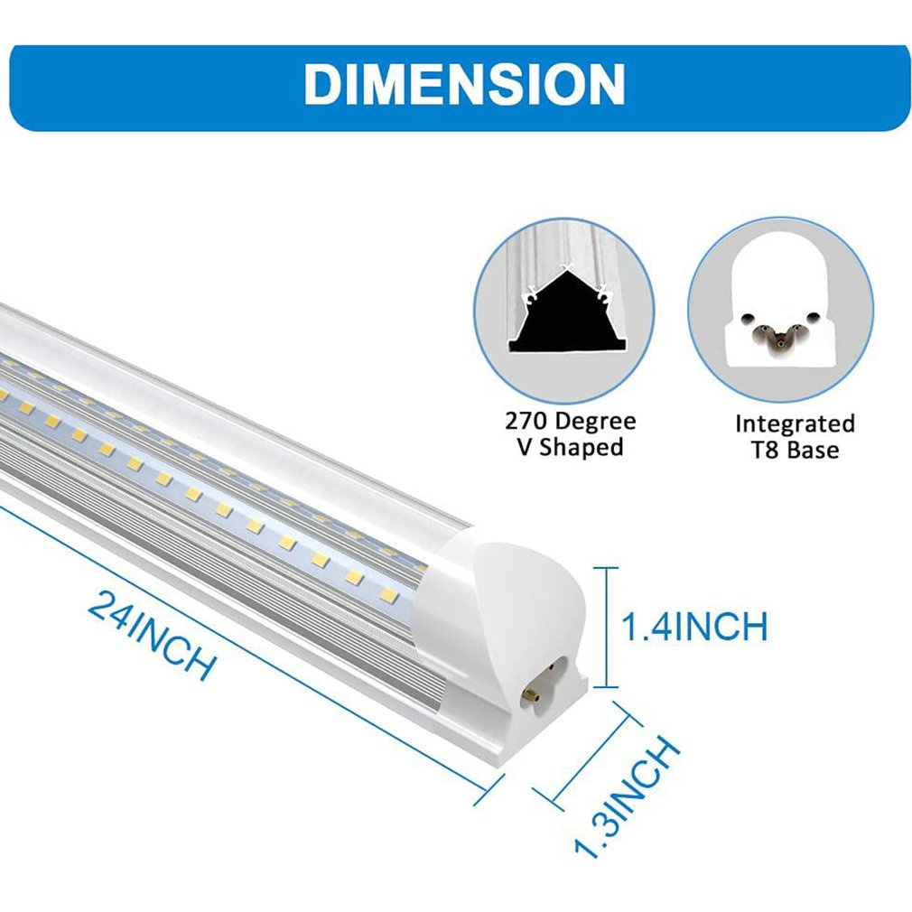 2 Pcs T8 Integrated V-Shaped Double Row Lamp Tube 14W 0.6M Linkable Light Fixture For Room Under Counter [Q/3]