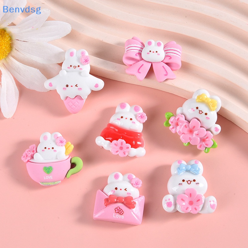 Set 10 Mô Hình Thỏ Và Hoa Mini Bằng Nhựa Resin Trang Trí Bánh Kem / Điện Thoại / Xe Hơi DIY
