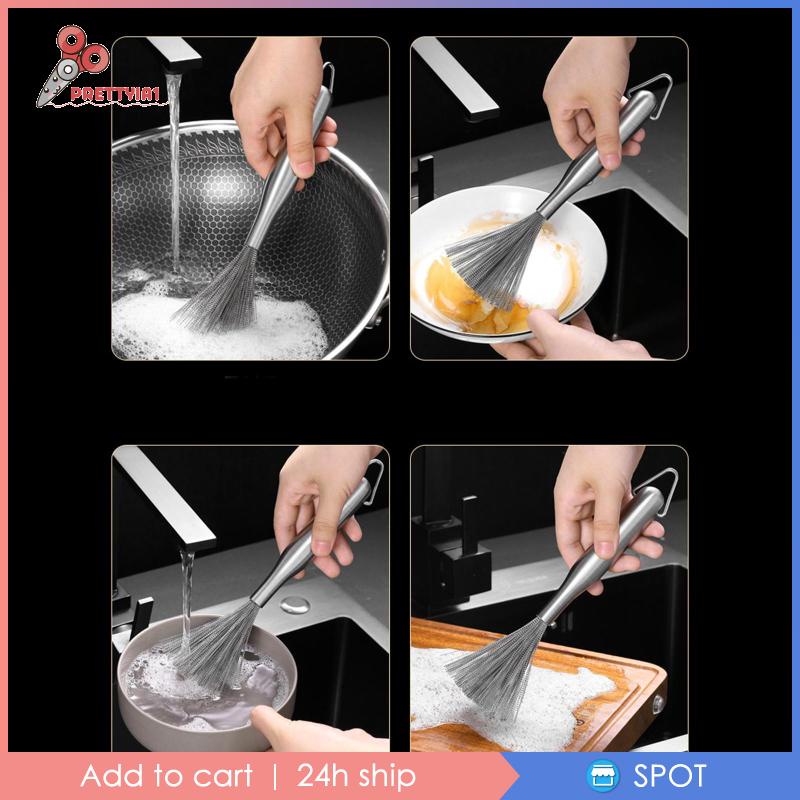 [Prettyia1] Bàn Chải Chà Nồi Chảo Với Tay Cầm Thoải Mái Cho Nồi Chảo Gang