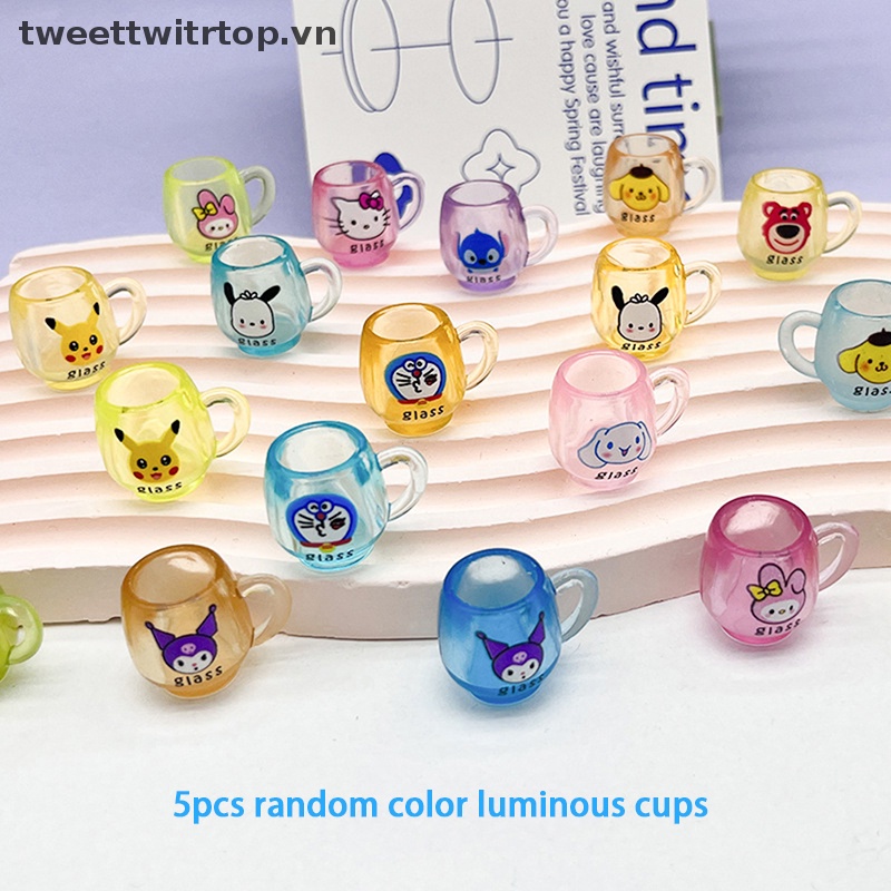 Set 5 Ly Nước Dạ Quang Bằng Nhựa Resin Họa Tiết Hoạt Hình Đáng Yêu