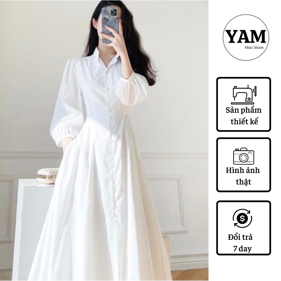 Váy Sơ mi trắng xuna size S M L XL- YAM Mini Store