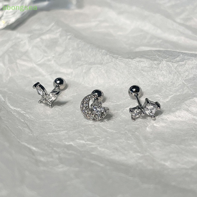 1 Bông Tai Hình Trái Tim Đính Đá Zircon Bằng Thép Không Gỉ Dễ Thương Cho Nữ