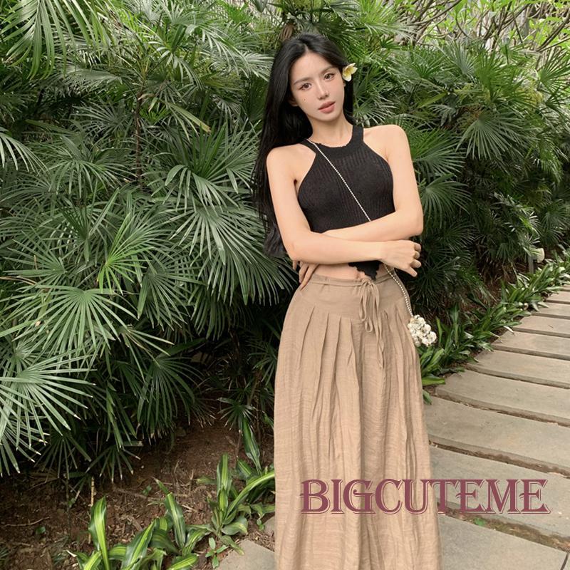 Áo Croptop Dệt Kim Không Tay Màu Sắc Đơn Giản Cho Nữ