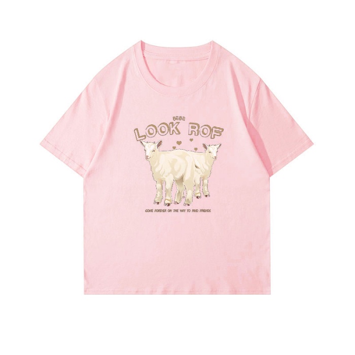 Áo Thun 100% Cotton Tay Ngắn Cổ Tròn In Họa Tiết Phong Cách Hàn Quốc Cho Nữ