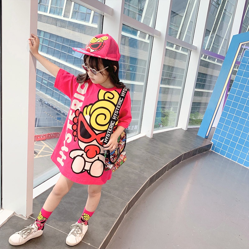 Đầm Thun 100% cotton Tay Ngắn In Họa Tiết Hoạt Hình Dành Cho Mẹ Và Bé Gái