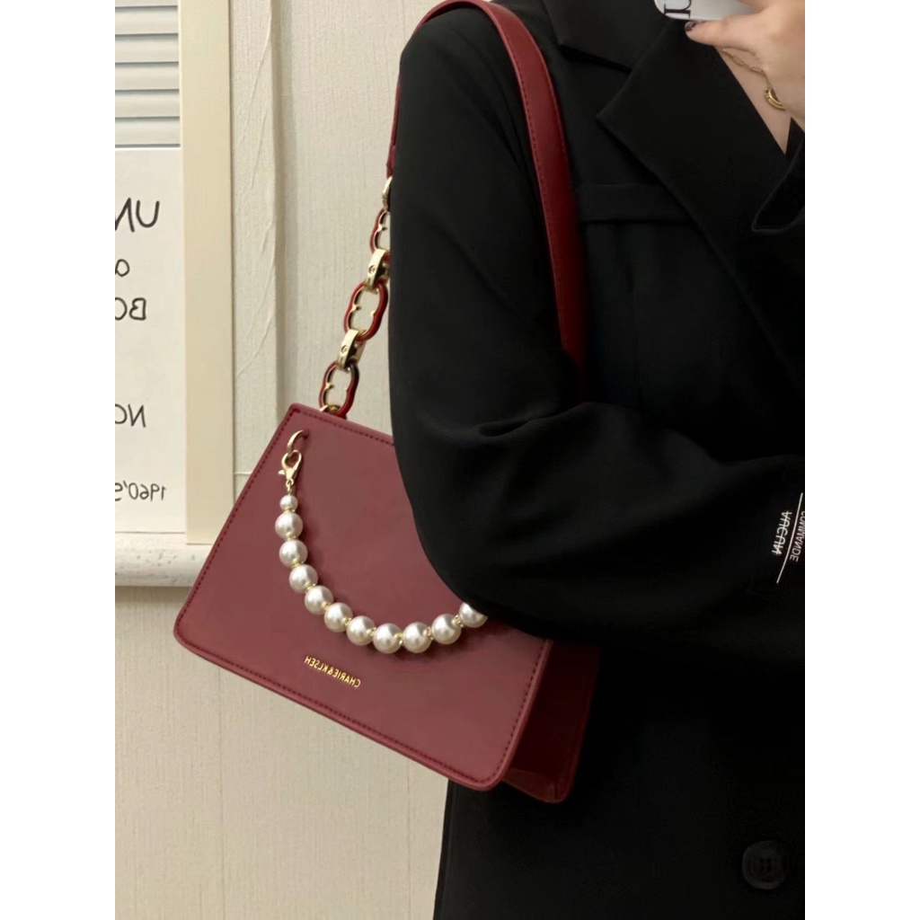 Ielgy Niche Túi Xách Đeo Dưới Cánh Tay Một Dây Chuỗi Ngọc Trai Đơn Giản Thời Trang Dễ Phối Đồ Cho Cô Dâu