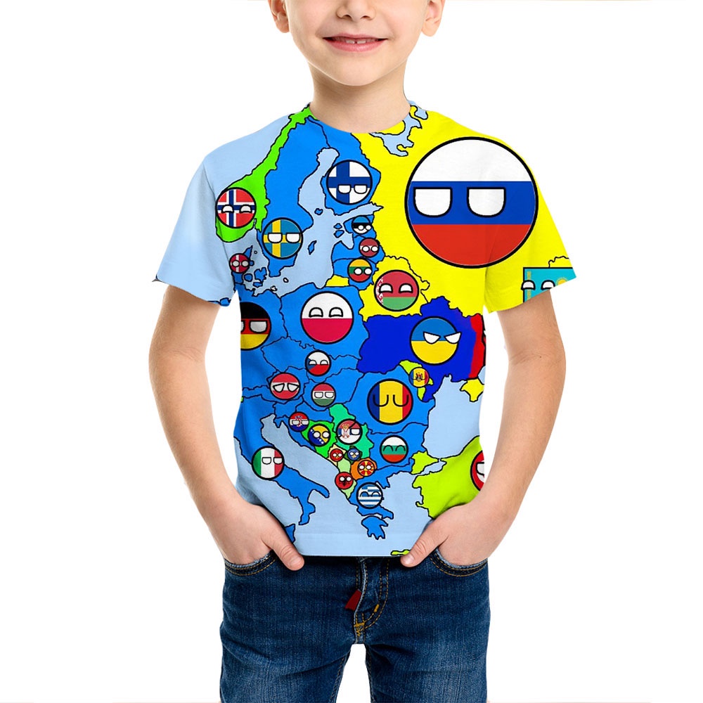 Countryball polandballs vui nhộn in 3d mùa hè trẻ em t-shirt quá khổ thường o-cổ áo chui đầu harajuku xu hướng quần áo trẻ em