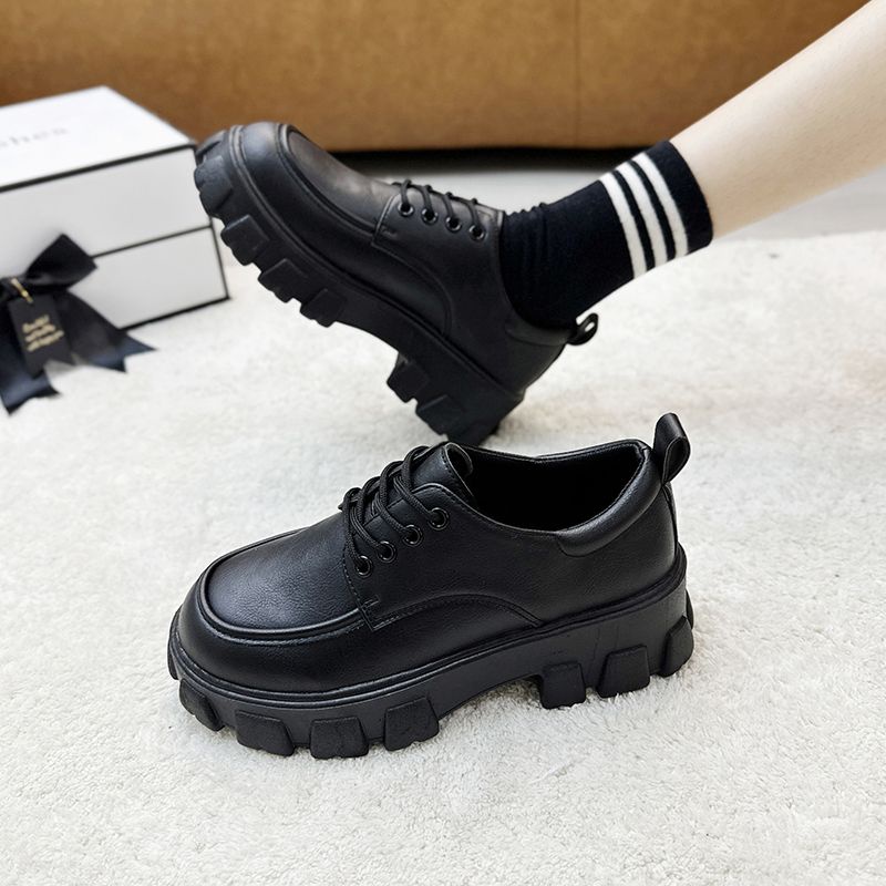 Cộng với kích thước giày nữ 35 kích thước - 43 kích thước giày dày đế giày nhỏ màu trắng English phong cách giày nữ tròn đầu dây buộc giày JK đơn giày