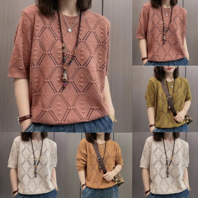 Áo Sweater Dệt Kim Mỏng Tay Ngắn Thời Trang Mùa Hè Cho Nữ