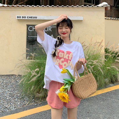 Áo Thun Đen Tay Ngắn Dáng Rộng In Hình Trái Tim Phong Cách Harajuku Thời Trang Cho Nữ