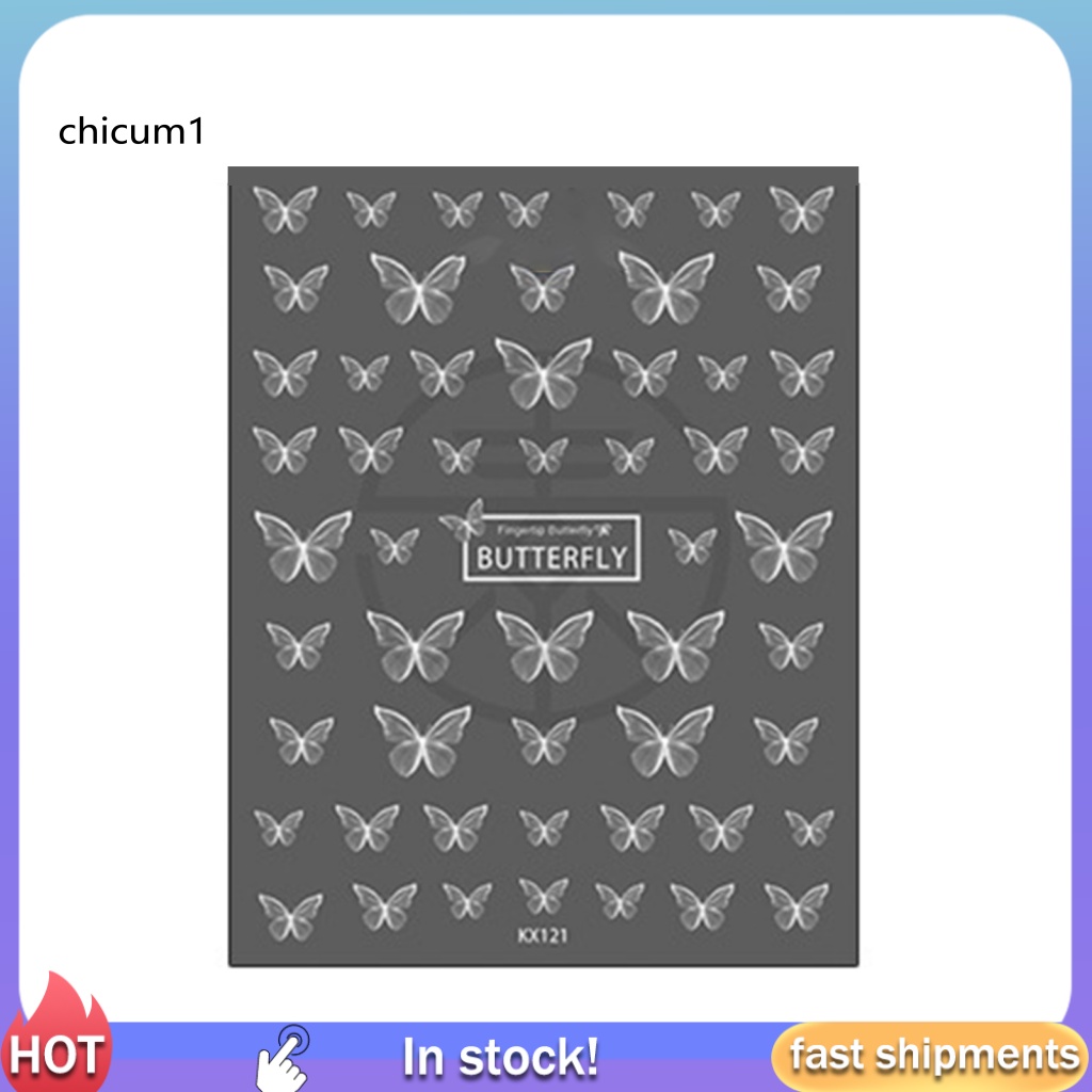 Miếng Dán Trang Trí Móng Tay Hình Bướm Màu Trắng Thông Dụng Dễ Sử Dụng Dành Cho Bạn Nữ