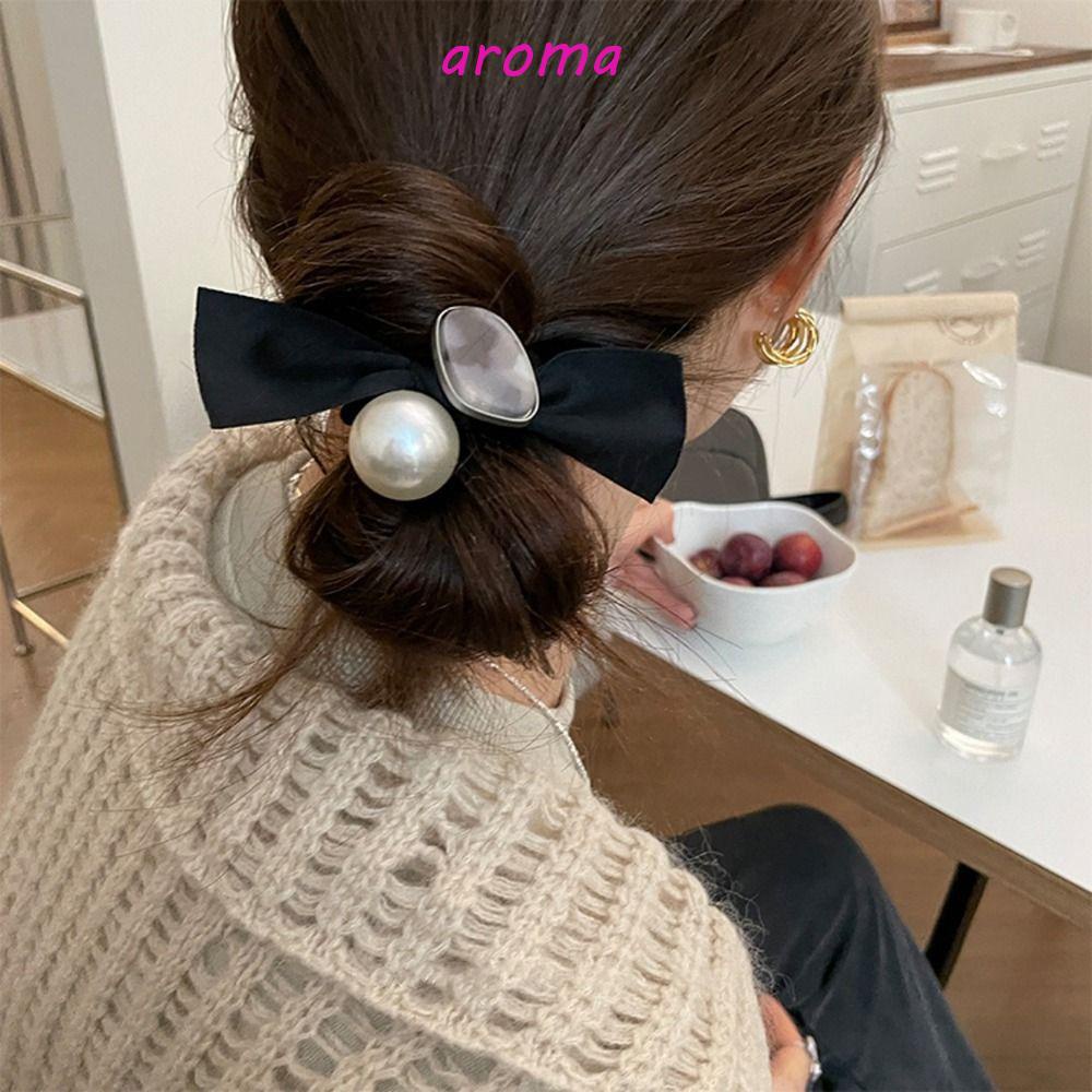 Dây Cột Tóc Co Giãn Đính Nơ Phong Cách Retro Đáng Yêu Cho Nữ Giá Đỡ