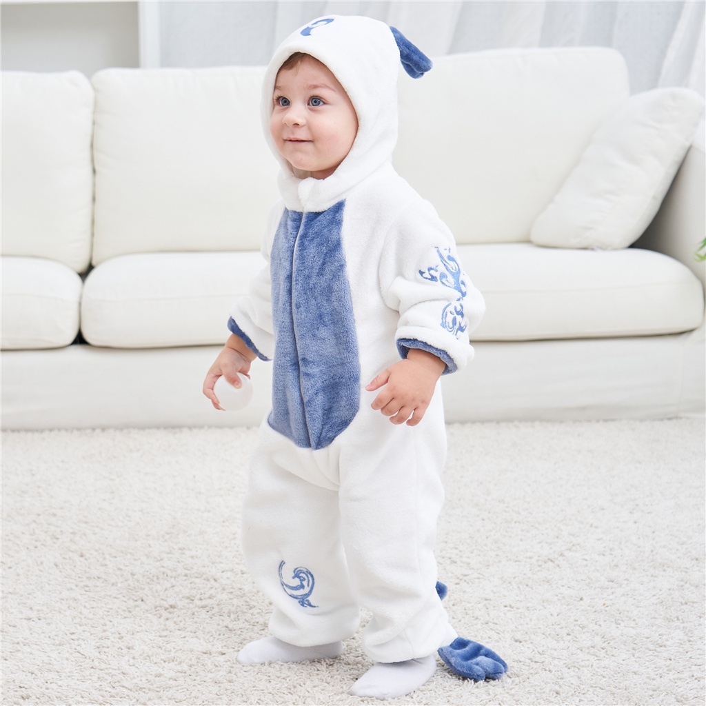 Áo Liền Quần Bằng Flannel Mềm Hình Khủng Long / Pikachu / Rồng Đáng Yêu Cho Bé