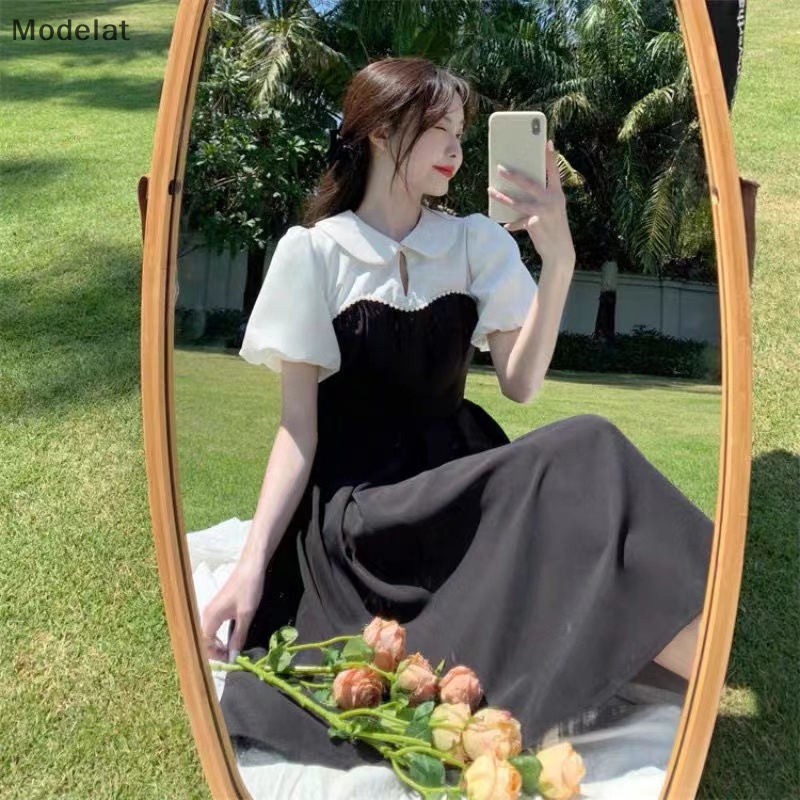 Mfc Đầm Cổ Peter Pan Chắp Vá Cơ Bản Thanh Lịch Ngọt Ngào Mùa Hè Cho Nữ WTD