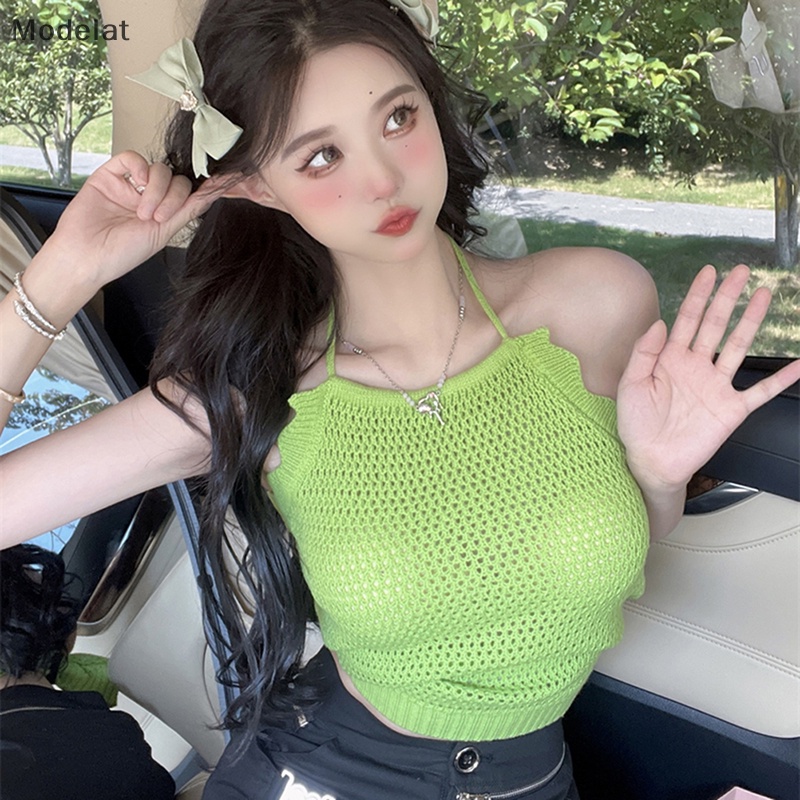 Mfc Áo Dệt Kim Không Tay Khoét Lỗ Màu Trơn Gợi Cảm Cho Nữ