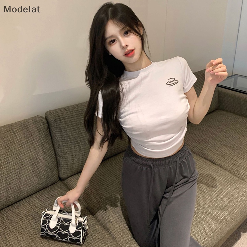 Áo Croptop Tay Ngắn Cổ Tròn In Chữ Quyến Rũ Thời Trang Cho Nữ