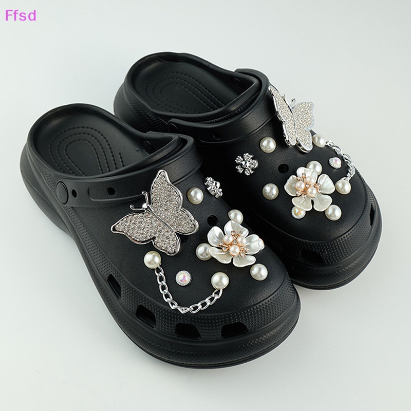 {Ffsd} 1 Bộ Phụ Kiện Giày Croc Hình Bướm Đính Đá Ngọc Trai Có Thể Tháo Rời Trang Trí Giày Quà Tặng Cho Trẻ Em * Hàng Bán Chạy