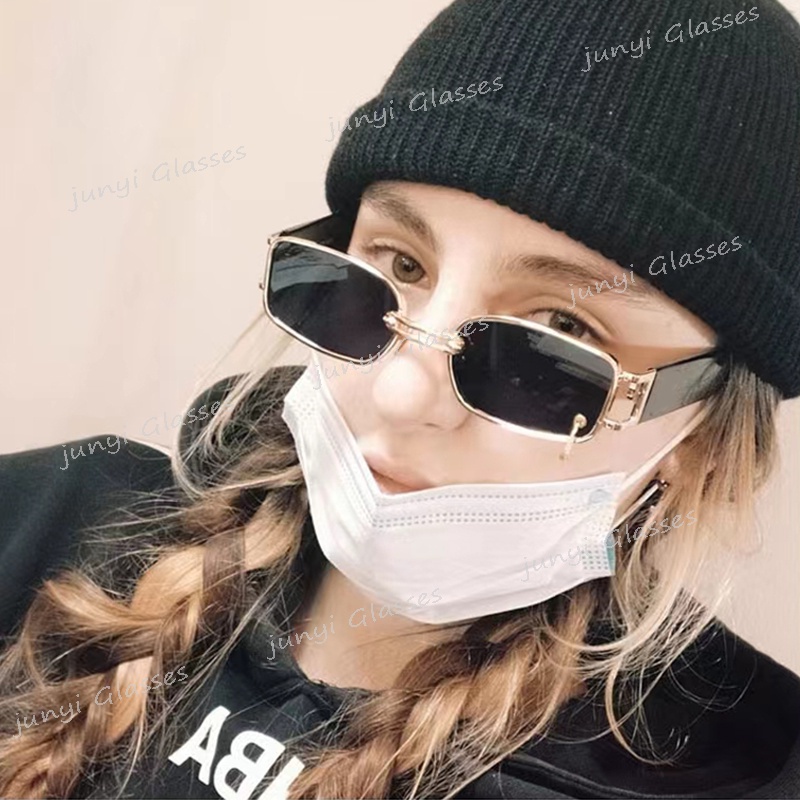Kính Mát Gọng Vuông Nhỏ Bằng Kim Loại Chống Tia Cực Tím Phong Cách Đường Phố Thời Trang Cho Nam Và Nữ