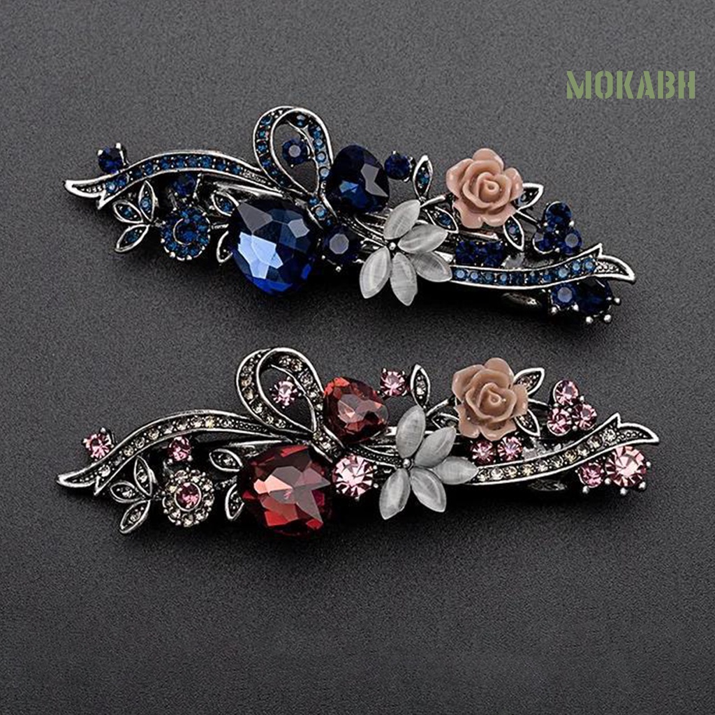 Kẹp Tóc Bằng Hợp Kim Chống Trượt Họa Tiết Hoa Lá Phong Cách Vintage Đa Năng
