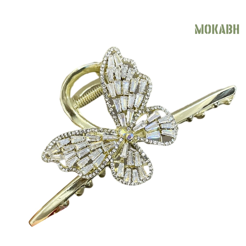 [Mok Abh] Kẹp Tóc Hình Bướm Có Răng Chống Biến Dạng Tinh Tế Lấp Lánh