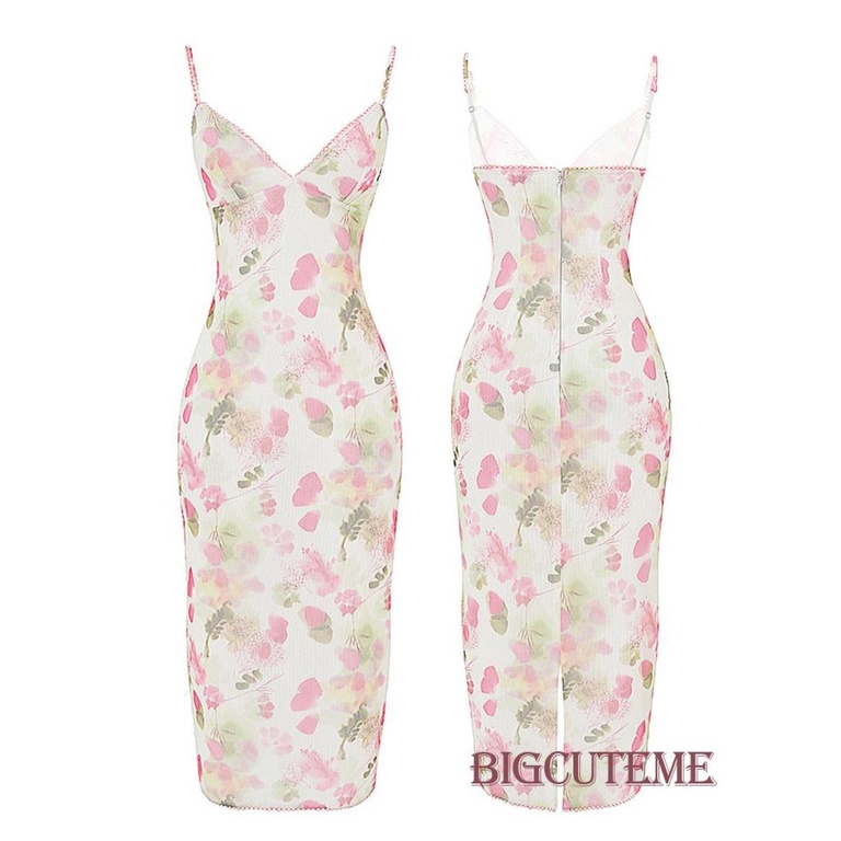 Đầm Midi Sát Nách Cổ Chữ V In Hoa Thời Trang Mùa Hè Cho Nữ