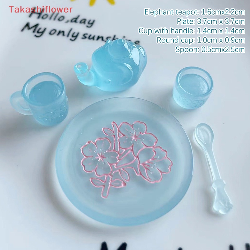 Bộ Ấm Trà Nhỏ Ba Chiều Bằng Nhựa Resin Trong Suốt Dạ Quang Chạm Khắc Ba Chiều Trang Trí Thủ Công