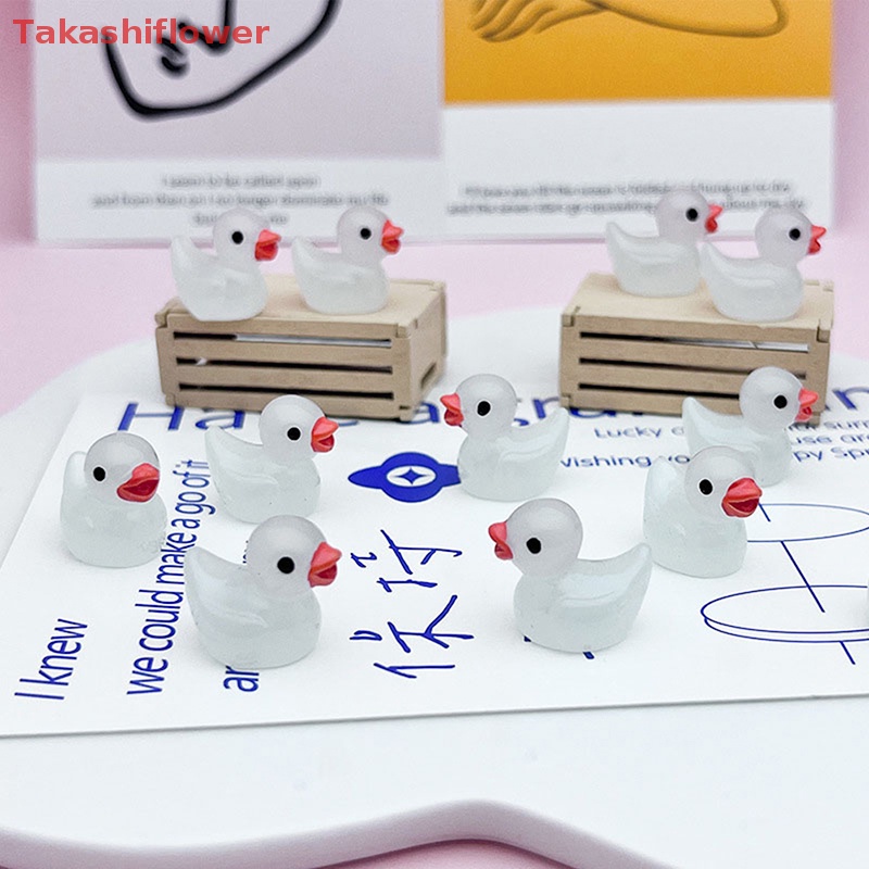 Bộ 5 Đồ trang trí Vịt Mini Bằng Resin Màu Dạ Quang Trang Trí Nhà Búp Bê