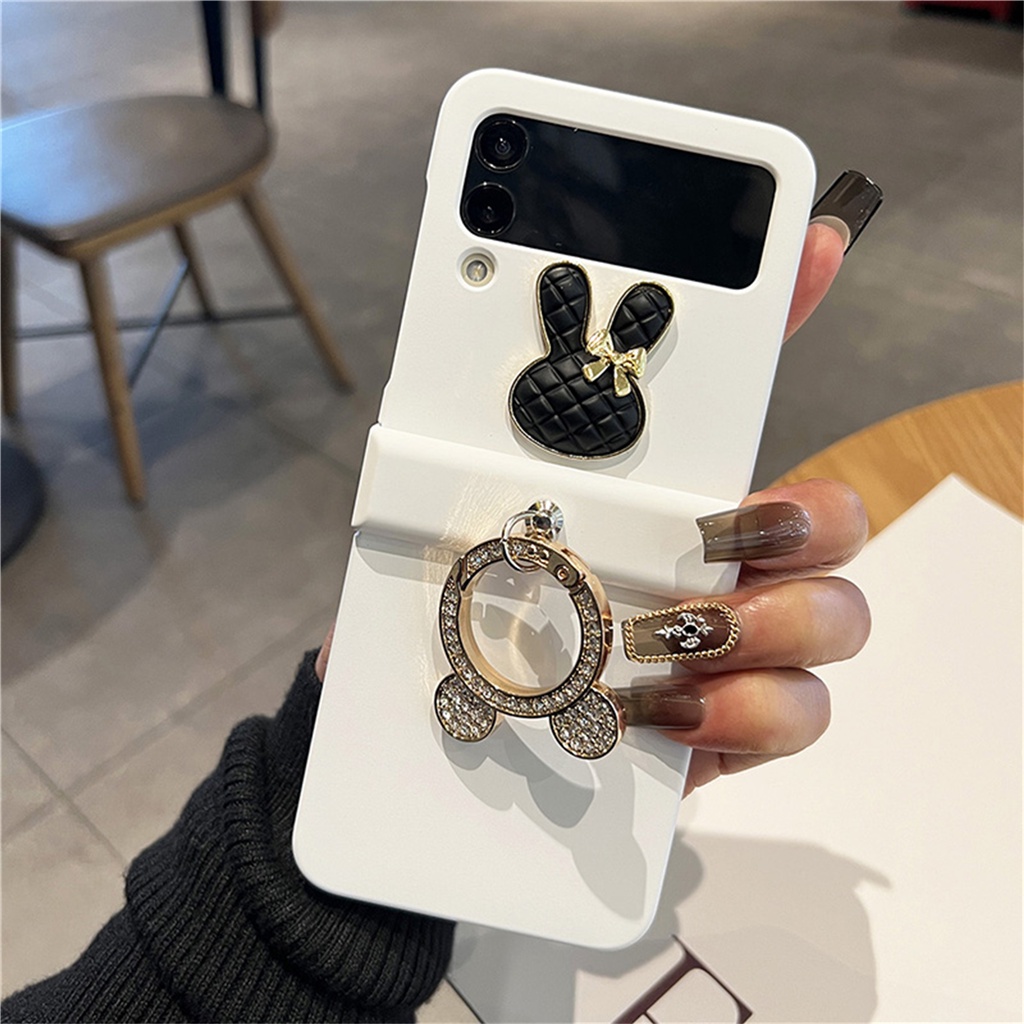 Ốp Điện Thoại Hình Thỏ / Gấu 3D Màu Đen Đính Kim Tuyến Lấp Lánh Cho Samsung Galaxy Z Flip 3 4 5G Z Flip3 Flip4 Zflip3