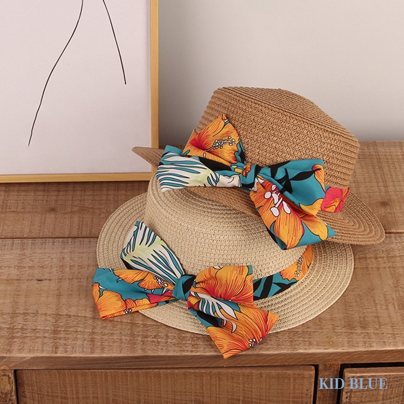 Mũ Cói Chống Nắng Đính Nơ Phong Cách Bohemian Thời Trang Mùa Hè Dành Cho Bé Gái