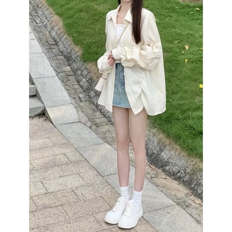 Áo Sơ Mi Cotton Dài Tay Dáng Rộng Chống Tia UV Kiểu Pháp Thời Trang Mùa Hè Cho Bạn Gái