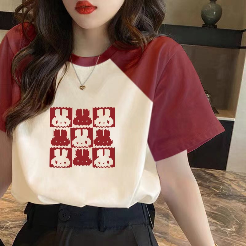 Áo Thun Cotton Ngắn Tay Màu Kem Tương Phản Phong Cách Mới Cho Nữ