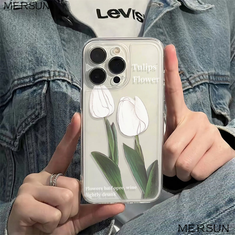 ✅Ốp Điện Thoại Mềm Chống Sốc Màu Trắng In Họa Tiết Hoa Cho Iphone 14pro 6In Plus 13 12 max 11 78