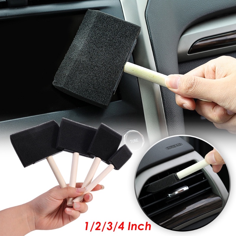 Bộ 4 Bàn Chải Mút Xốp Mềm Cán Dài Màu Đen Thông Dụng Loại Bỏ Bụi Cho Xe Hơi