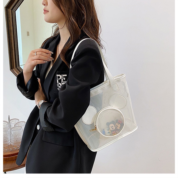 Túi Xách Kẹp Nách Trong Suốt In Họa Tiết Phối Khóa Kéo Phong Cách Hàn Quốc