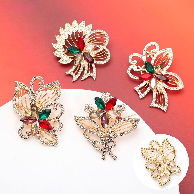 Ghim Cài Áo Hình Hoa Đính Đá Nhiều Màu Sắc Phong Cách Vintage < Yiwuyuan > Dành Cho Nữ