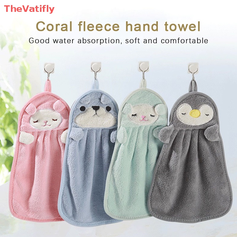 [Thevalifly] Khăn Lau Tay Bằng Lông Cừu San Hô Thấm Hút Nước Hình Động Vật Hoạt Hình Dễ Thương Có Thể Treo Được Cho Trẻ Em