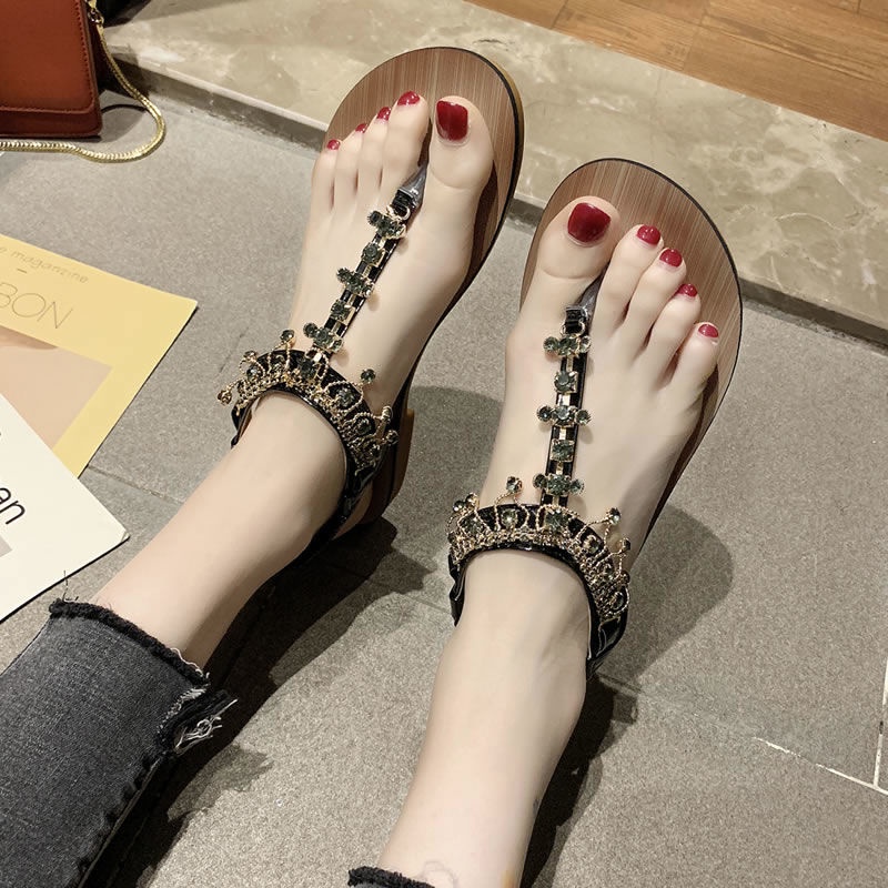 Giày Sandal Đế Bệt Quai Chéo Đính Đá Phong Cách Bohemian Thời Trang Mùa Hè 2023 Dành Cho Bạn Nữ