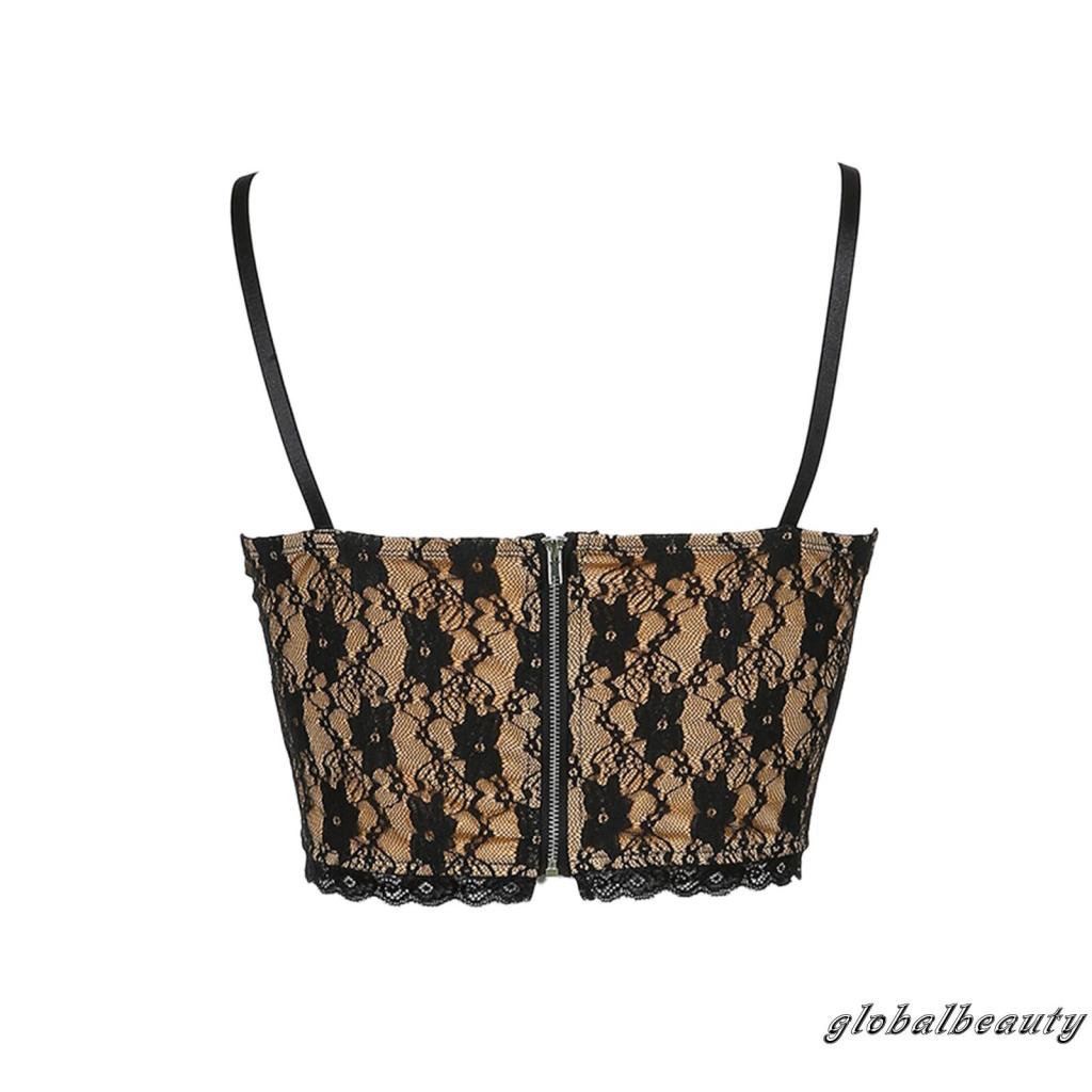 Áo Croptop Hai Dây Phối Ren Hoa Hở Lưng Thời Trang Mùa Hè Cho Nữ