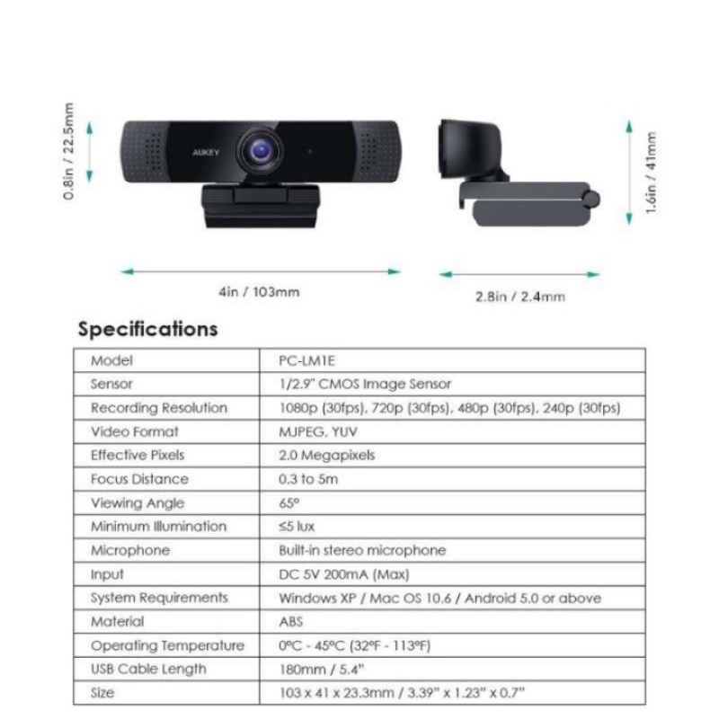 Webcam AUKEY PC-LM1E 1080p Kèm Mic Thu Âm / Máy Tính Để Bàn / laptop