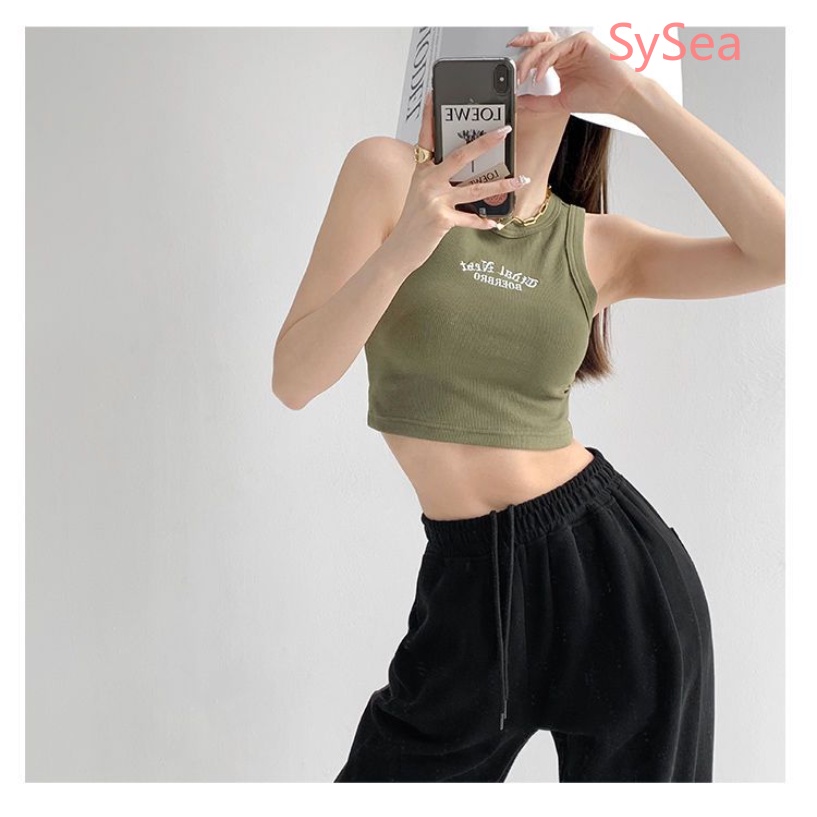 Áo Croptop Sát Nách Form Ôm Thêu Chữ Thời Trang Mùa Hè Cho Nữ