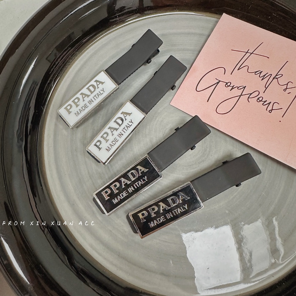 Cặp Kẹp Tóc Mỏ Vịt Màu Vàng Đen Phong Cách Pháp Thời Trang Cho Nữ