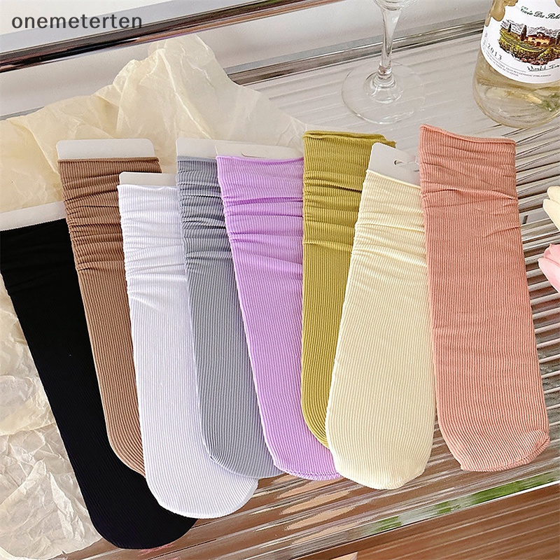 Rten 1 Đôi Vớ Dài Đến Giữa Bắp Chân Bằng Nylon Mỏng Mềm Thoáng Khí Màu Khaki Be Harajuku Thời Trang Mùa Hè Cho Nữ n