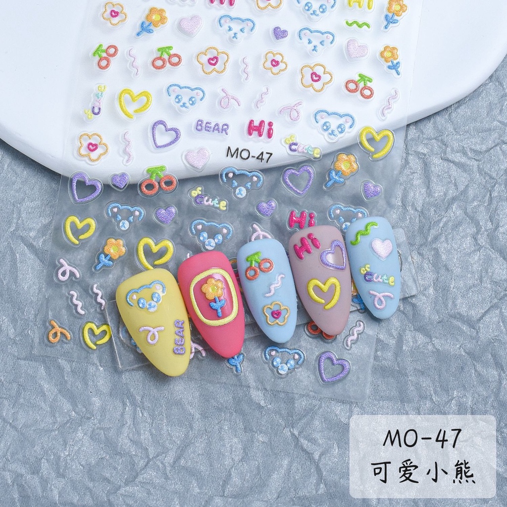 Miếng Dán Trang Trí Móng Tay Chống Nước Họa Tiết Hoa 5D Nhiều Màu Dễ Thương
