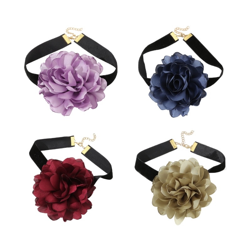 Vòng Cổ Choker Vải Bản Rộng Họa Tiết Hoa Hồng Nhân Tạo Cho Nữ